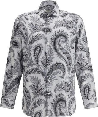 Etro Gray Cotton Pattern Mens Shirt