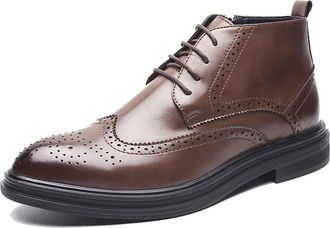 Generic Ankle Boots For Men Slip Resistant Wearable Anti-slip Derby Carved Brogue Wing Tip Burnished Toe Size Zip PU Dress Fashion Formal(Brown,5.5 UK)