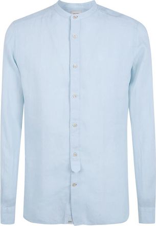 Tintoria Mattei Linnen Overhemd Met een Mao Kraag - Heren - Casual Overhemden - Blauw - L - Linnen - Overhemden
