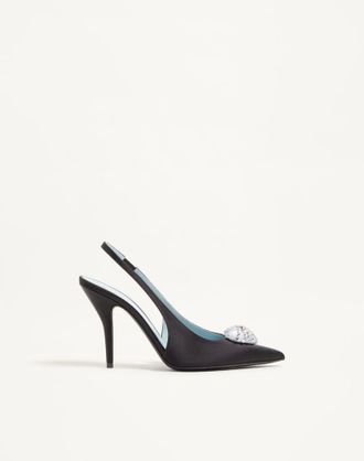 Valentino Garavani D&eacute;collet&eacute; Slingback Coeur Royal In Raso 100Mm Donna NERO/CRYSTAL 36.5