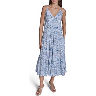 BCBGeneration Printed Tiered Midi Sundress in Powder Blue Multi at Nordstrom, Size 12