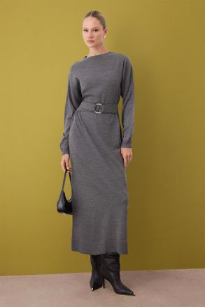Trendyol Modest Dames Grijs Effen Maxi Lang Casual A-lijn Modest Jurken