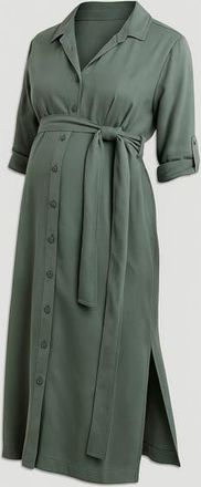 Isabella Oliver Kelsy Maternity Belted Shirt Dress in Khaki at Nordstrom, Size 10
