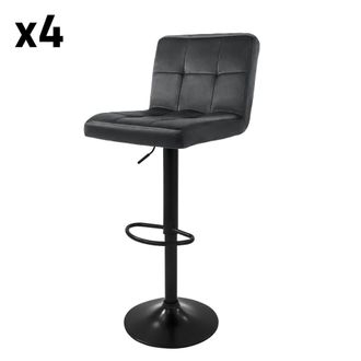 ML Design Lote de 4 taburetes de bar de terciopelo, grises