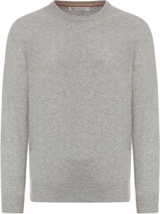 Brunello Cucinelli Essenti&euml;le Cashmere Trui met Ronde Hals - Heren - Cashmere truien - Grijs - L - Leer - Truien & Vesten