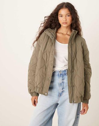 Asos Bomber verde oliva trapuntato con carré-Marrone