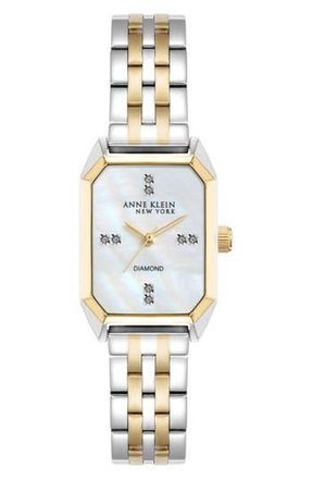 Anne Klein Mixed Metal Diamond Dial Three Hand Quartz Watch, 26mm x 37mm in Silver/Two-Tone at Nordstrom Rack