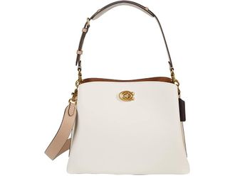 Coach Color-Block Leather Willow Shoulder Bag Womens Handbags Brass/Chalk