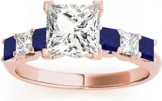 Allurez Princess Diamond & Blue Sapphire Engagement Ring 14k Rose Gold 0.60ct