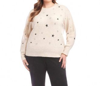 Karen Kane Embroidered Stars Sweater - Plus In Oatmeal