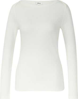 s.Oliver Langarmshirt S.OLIVER, Damen, Gr. 42, sanftes wei&szlig;, Rippware, Obermaterial: 95% Baumwolle, 5% Elasthan, unifarben, slim fit h&uuml;ftbedeckend, U-Boot-Auss