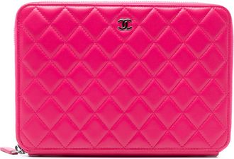 Chanel Pre-owned Womens Large Quilted Lambskin Zip Around Organizer Clutch - Dusty Pink Leather - One Size