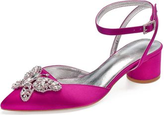 Generic Wedding Shoes Womens Bridal Pointed Toe Chunky Block Heel Ankle Strap Low Heels Slingback Heeled Sandals 4.5Cm,Rose red,5 UK