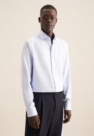 Seidensticker Businesshemd SEIDENSTICKER Regular, Herren, Gr. L42, normale &Auml;rmell&auml;ngen, blau, 100% Baumwolle, kariert, regular fit, 2-Knopf-Manschette, Hemden Busin