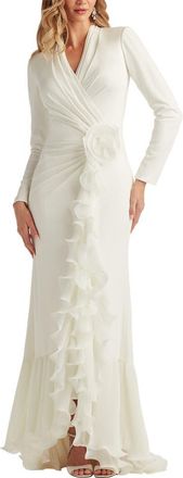 Tadashi Shoji Wire Ruffle Long Sleeve Gown in Ivory at Nordstrom, Size Xxx-Large