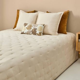 Textura Edred&oacute;n liso reversible color marron camel. Cama 180-200cm