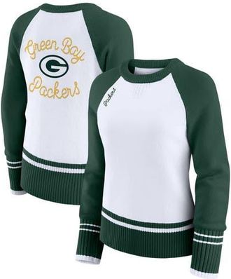WEAR by Erin Andrews Womens WEAR by Erin Andrews White/Green Green Bay Packers Colorblock Raglan Sweater at Nordstrom, Size Xx-Large