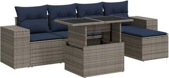 vidaXL 6 Piece Garden Sofa Set with Cushions Grey Poly Rattan Acacia Vidaxl