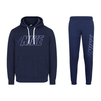 Nike Mens Navy Outline Hooded Fleece Tracksuit - Size X-Large