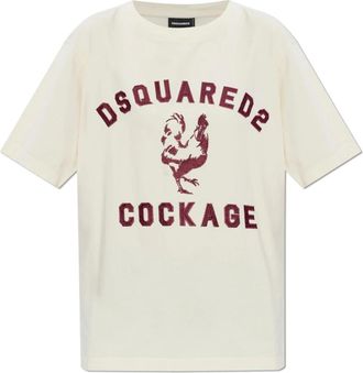 Dsquared2 Logo T-Shirt - Dames - T-shirts - Beige - 2XS - Katoen - Tops