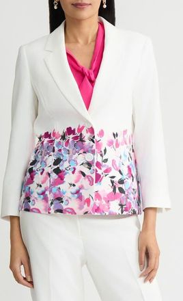Kasper Floral Print Two-Button Jacket in Lily White Multi at Nordstrom, Size 16