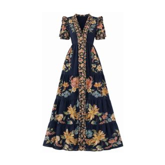 Farm Rio FARM Rio, Maxi Dresses, female, Blue, Size: XS Maira Floral Maxi Dress