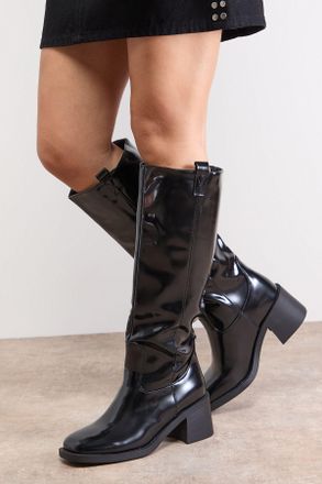 Oasis Womens Luna High Shine Faux Leather Gaucho Knee Boots - Black - Size UK 7