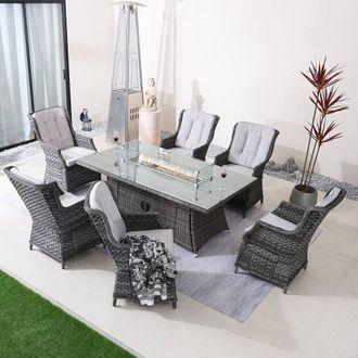 Direct Wicker Premium Outdoor Fire Pit Table Dining Set in Grey | Size: 6 Person