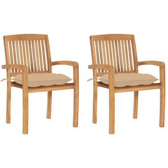 vidaXL Sillas De Jard&iacute;n 2 Uds Con Cojines Madera Maciza De Teca Beige Vidaxl