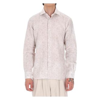 Barba Casual Shirts, male, Beige, Size: 2XL Camicia Dandylife floreale in lino-cotone