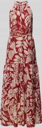 Oui Midikleid aus Viskose-Mix mit Schl&uuml;sselloch-Ausschnitt in Rot Melange, Gr&ouml;&szlig;e 36