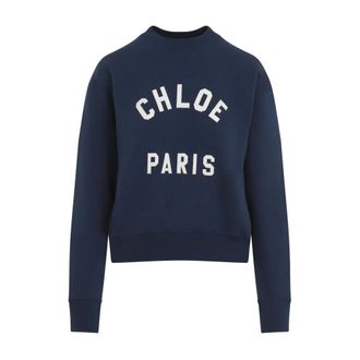 Chloé Sweatshirts, female, Blue, Size: S Blue Sweater Mock-Neck Trendy Style