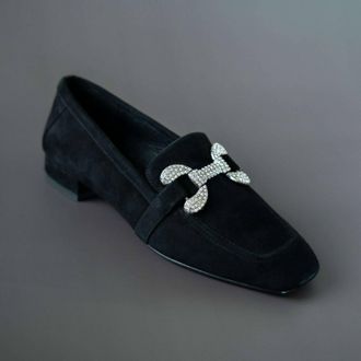 Koko + Palenki Womens Sage Loafer Shoes In Black Suede/crystals