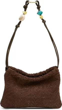 Aim&eacute;e Tie Breaker Shoulder Bag in Fudge Woven Suede at Nordstrom