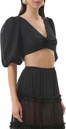 AFRM Emily Clip Dot Cutout Puff Sleeve Crop Top in Noir at Nordstrom Rack, Size X-Small