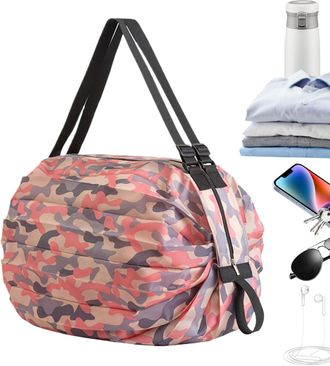 Generic Foldable Shopping Bag - Waterproof Heavy-Duty Nylon Tote | Reusable Travel Organizer For Clothes Food | Compact Outdoor Bag For Camping Beach Gym Work