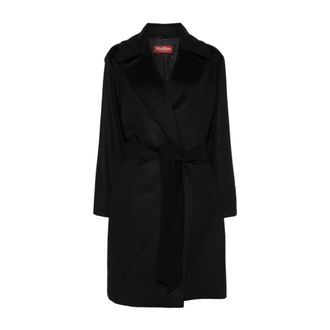 Max Mara Belted Coats, female, Black, Size: XS Wool Midi Coat