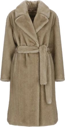 Herno Zachte Alternatieve Bontjas - Dames - Jas met riem - Beige - M - Polyester - Jassen
