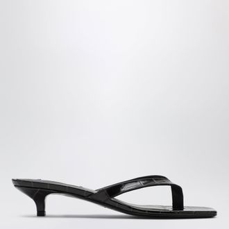 Toteme Croc-effect leather heeled flip-flops in dark brown