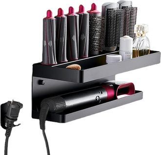 OEM Soporte Pared Sin Perforaci&oacute;n - Para Secador Estilizador Airwrap - Dise&ntilde;o Minimalista - Capacidad 2 En 1 - Negro - 1 Unidad