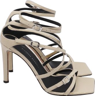 Giuseppe Zanotti Tasmania Snakeskin-Effect Strappy Sandal Heels in Cream Leather