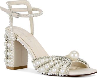 Azalea Wang Esteva Crystal Studded Ankle Strap Sandal in White at Nordstrom, Size 8.5