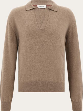 Ferragamo Men Cashmere sweater with polo collar Brown