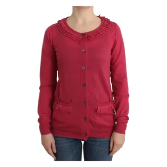 John Galliano Truien & Vesten, Dames, Roze, S, Wol, Gerimpelde wollen vest in roze