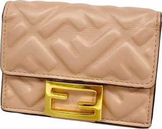 Fendi Pink Beige Leather Wallet (Tri-Fold) (Pre-Owned)
