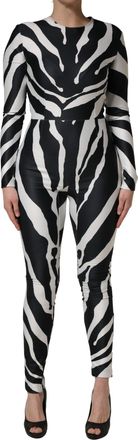 Dolce & Gabbana Womens Black White Polyester Zebra Pattern Jumpsuit And Elastane