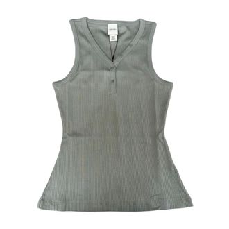 Calvin Klein V-neck Buttoned Ribbed Vest - female - Calvin Klein - Sleeveless Tops - Gray - XS - Tops