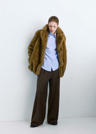 Mango Pantaloni wide leg pinces vita media cioccolato - Donna - 40 - MANGO