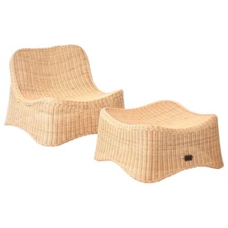 Beliani Beliani - Sill&oacute;n De Jard&iacute;n De Rat&aacute;n Con Reposapi&eacute;s Sill&oacute;n Bajo Conjunto Apilable Natural Aigani