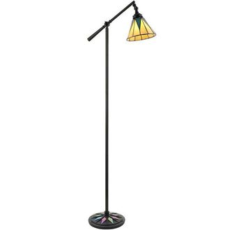Loops Tiffany Adjustable Swing Arm Floor Lamp Dark Bronze & Stained Glass Shade i00011 in Clear
